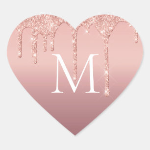 Rose Gold Blush Glitzer Monogram Letter Sticker