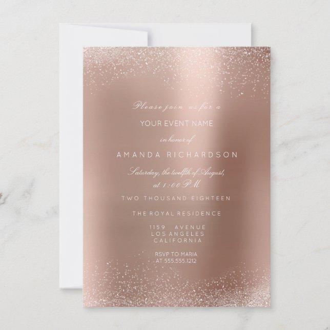 Rose Gold Blush Glitzer Sand Bridal Geburtstag Einladung (Vorderseite)