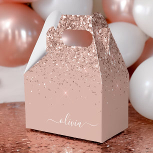 Rose Gold Blush Glitzer Script Monogram Girl Geschenkschachtel