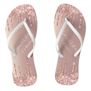 Rose Gold Blush Glitzer Sparkeln Tropfen Benutzerd Flip Flops