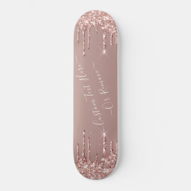 Rose Gold Blush Glitzer Sparkeln Tropfen Benutzerd Skateboard (Vorderseite)