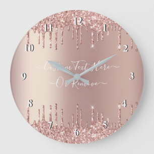 Rose Gold Blush Glitzer Sparkeln Tropfen - Ihr Tex Große Wanduhr