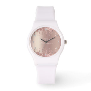 Rose Gold Blush Glitzer Sparkeln Tropfen - Text hi Armbanduhr