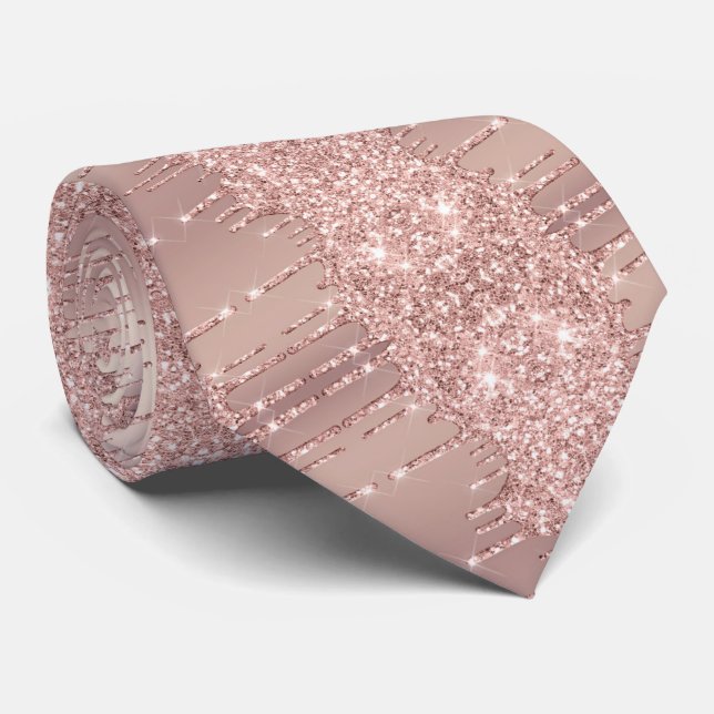 Rose Gold Blush Glitzer Sparkone Tropfen Neck Tie Krawatte (Gerollt)