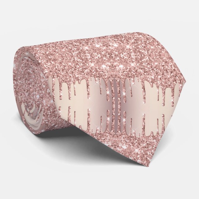 Rose Gold Blush Glitzer Sparkone Tropfen Neck Tie Krawatte (Gerollt)