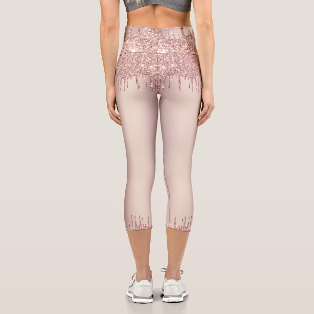 Rose Gold Blush Glitzer Sparkone Tropfen Tanz Capri Leggings (Rückseite)
