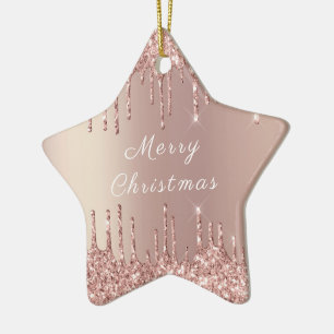 Rose Gold Blush Glitzer Sparkone Tropfen Weihnacht Keramik Ornament