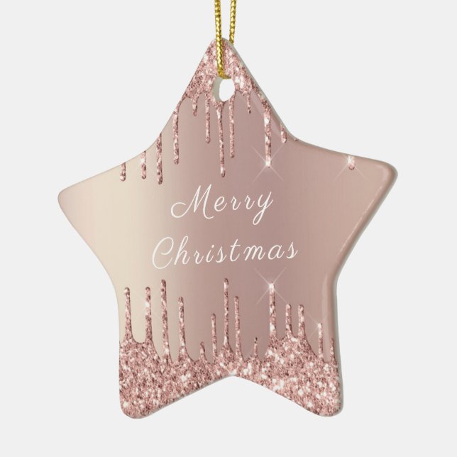Rose Gold Blush Glitzer Sparkone Tropfen Weihnacht Keramik Ornament (Links)
