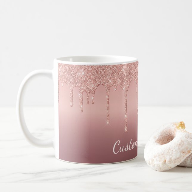 Rose Gold Blush Glitzer Tasse mit benutzerdefinier (Mit Donut)