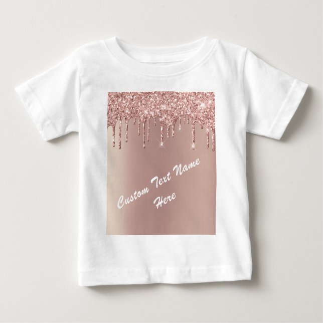Rose Gold Blush Glitzer Textname Baby T - Shirt (Vorderseite)
