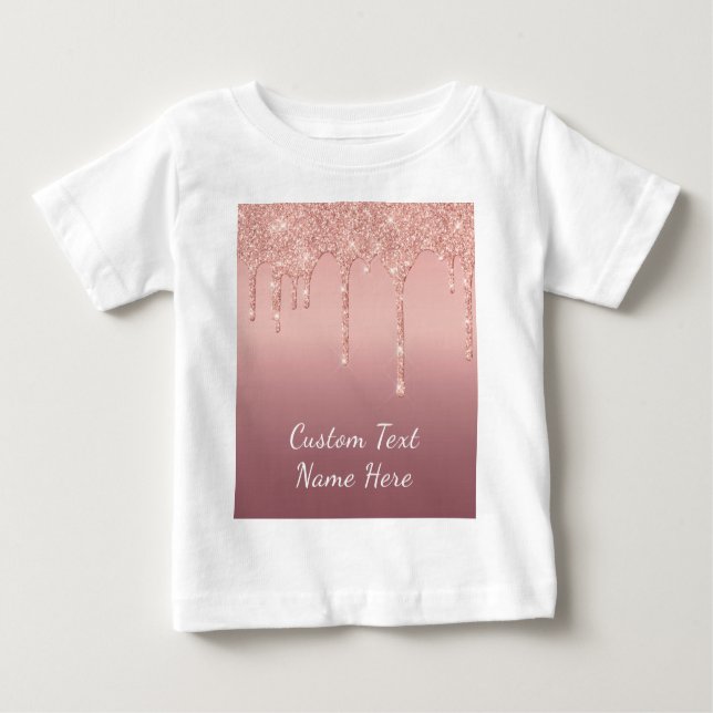 Rose Gold Blush Glitzer Tropfen Ihr Textname Baby T-shirt (Vorderseite)