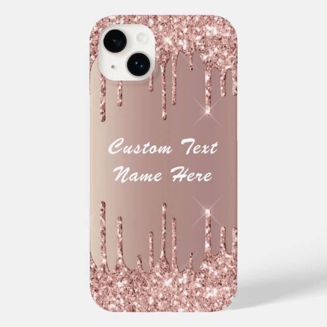 Rose Gold Blush Glitzer Tropfen Ihr Textname Case-Mate iPhone Hülle (Rückseite)