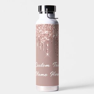 Rose Gold Blush Glitzer Tropfen Name Wasser Flasch Trinkflasche