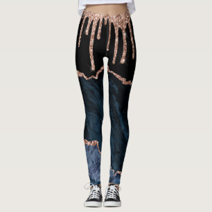 Rose Gold Blush Glitzer Tropfen Navy Black Leggings