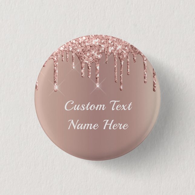 Rose Gold Blush Glitzer Tropfen Schaltfläche Button (Vorderseite)