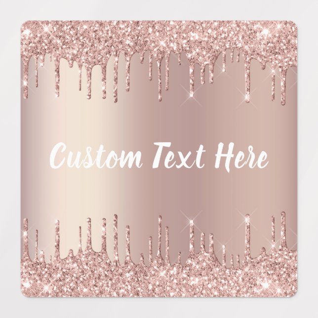 Rose Gold Blush Glitzer Tropfen Textmarkierungen Etiketten (Design 1)