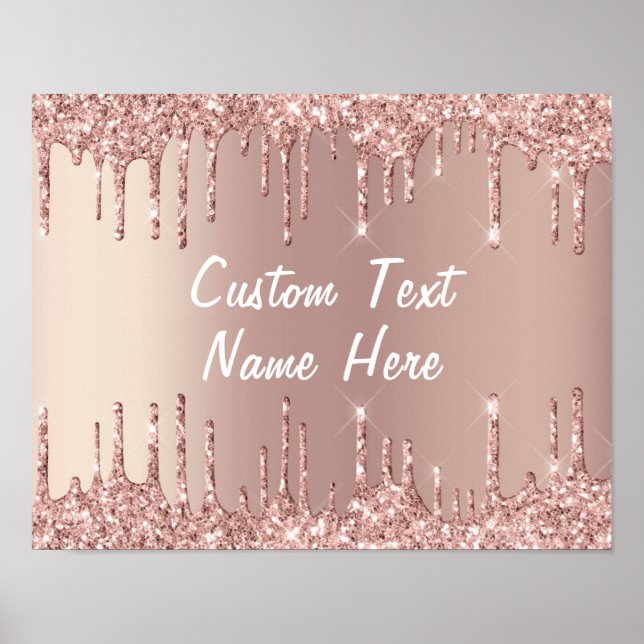 Rose Gold Blush Glitzer Tropfen Textname Poster (Vorne)