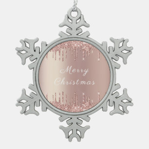 Rose Gold Blush Glitzer Tropfen Weihnachtsfeier Schneeflocken Zinn-Ornament