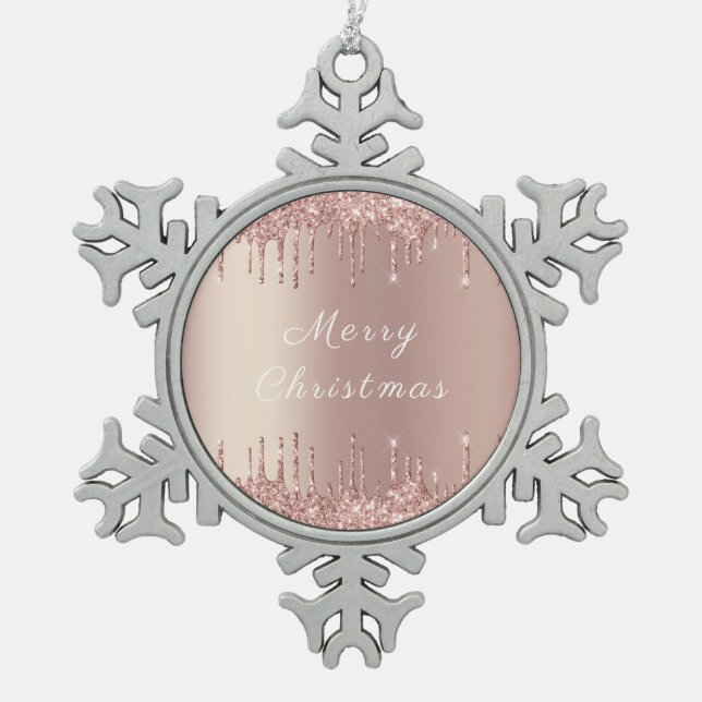 Rose Gold Blush Glitzer Tropfen Weihnachtsfeier Schneeflocken Zinn-Ornament (Vorderseite)