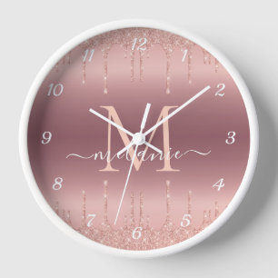 Rose Gold Blush Glitzer Uhr Individuelle Name Lett