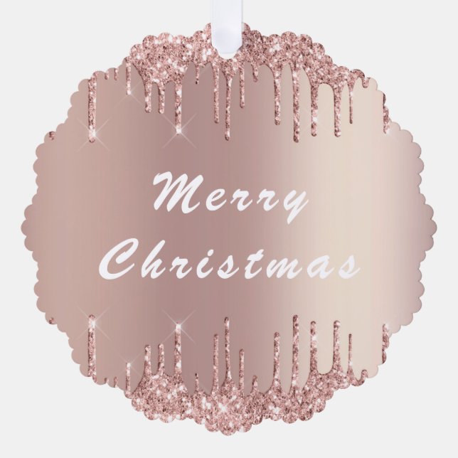 Rose Gold Blush Glitzer Weihnachtsschmuckkarte Ornament Karte (Vorderseite)