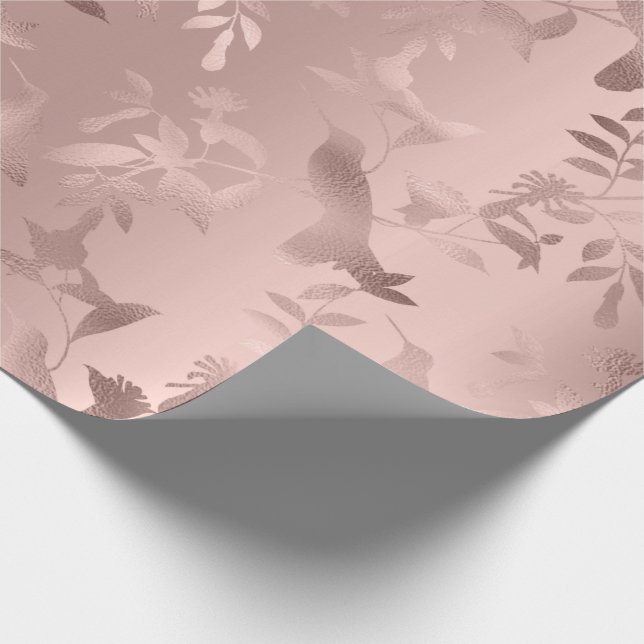 Rose Gold Blush Hummingbird Blume Monochrome Geschenkpapier (Ecke)