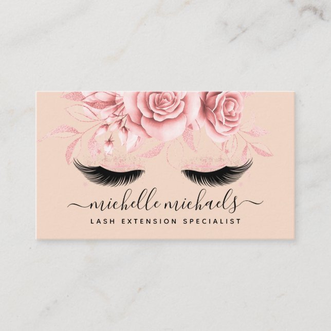 Rose Gold Blush Lashes Nachsorgeanweisungen Visitenkarte (Vorderseite)