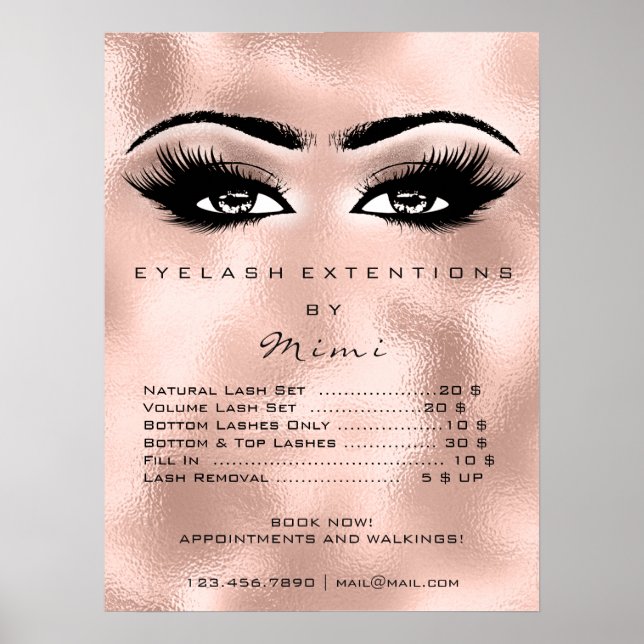 Rose Gold Blush Makeup Augen Lashes Preise Glas Poster (Vorne)