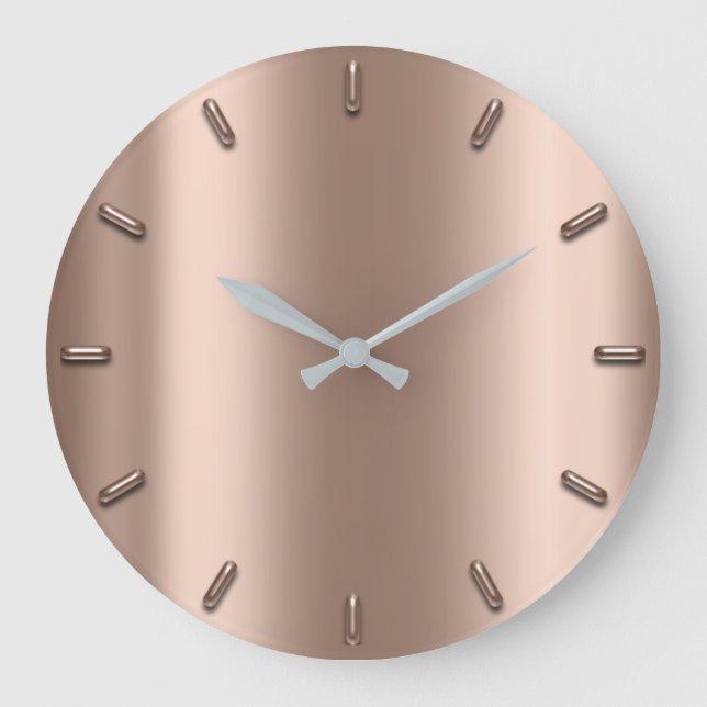 Rose Gold Blush Metal Skinny Silver Minimalismus Große Wanduhr (Vorderseite)