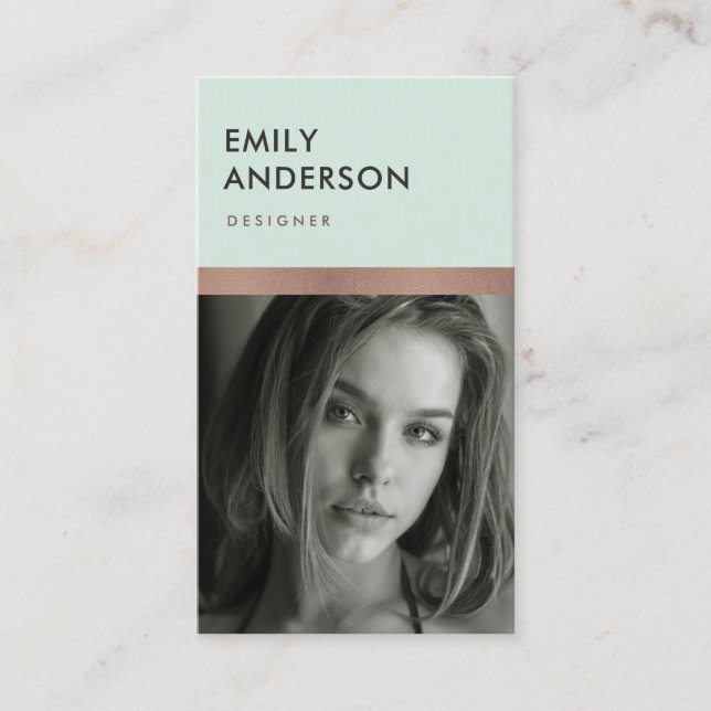 Rose GOLD BLUSH MINT GRÜNES PERSÖNLICHES FOTO EINF Visitenkarte (Vorderseite)