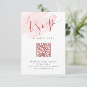 Rose Gold Blush Modernes Skript Hochzeit QR-Code RSVP Karte