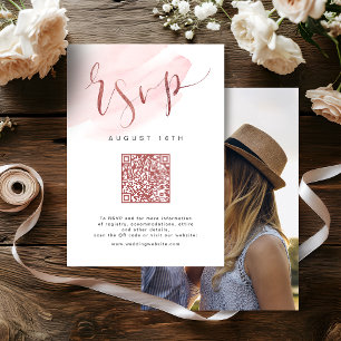 Rose Gold Blush Modernes Skript Hochzeit QR-Code RSVP Karte