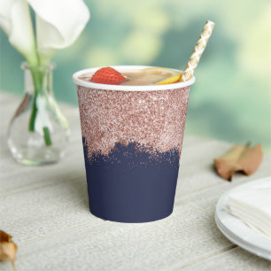 Rose Gold Blush Navy Blue Pink Girl Glitzer Staub Pappbecher
