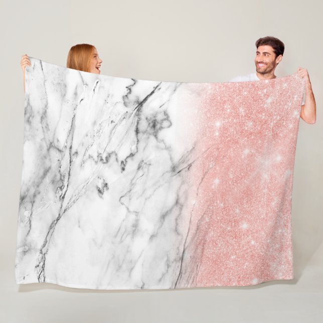 Rose Gold Blush Ombre Glitzer auf Trendy Marble Fleecedecke (Beispiel)