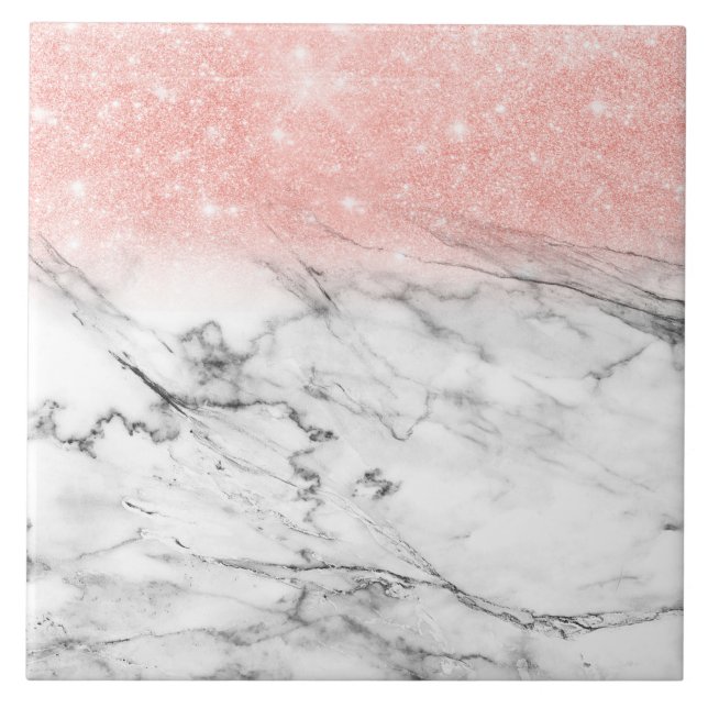 Rose Gold Blush Ombre Glitzer auf Trendy Marble Fliese (Vorderseite)