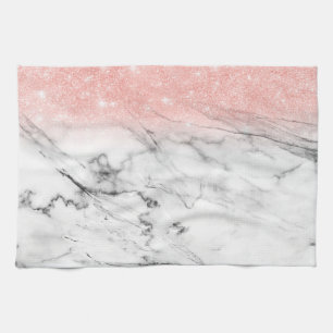 Rose Gold Blush Ombre Glitzer auf Trendy Marble Geschirrtuch