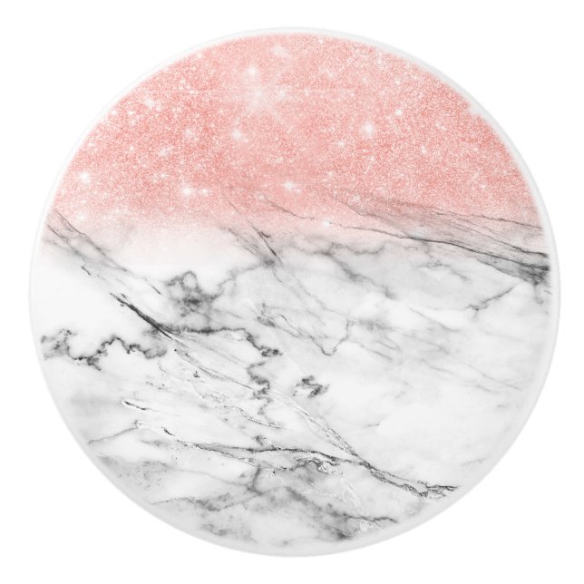 Rose Gold Blush Ombre Glitzer auf Trendy Marble Keramikknauf (Vorderseite)