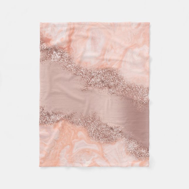 Rose Gold Blush Pink Agate Geode Glitzer Fleecedecke (Vorderseite)