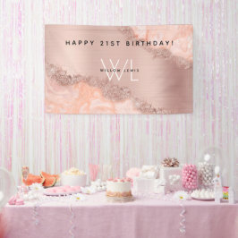 Rose Gold Blush Pink Agate Geode Glitzer Monogram Banner
