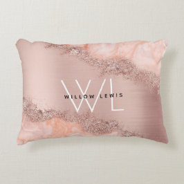 Rose Gold Blush Pink Agate Geode Glitzer Monogram Dekokissen