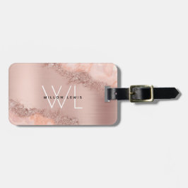 Rose Gold Blush Pink Agate Geode Glitzer Monogram Gepäckanhänger