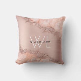 Rose Gold Blush Pink Agate Geode Glitzer Monogram Kissen