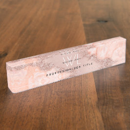 Rose Gold Blush Pink Agate Geode Glitzer Monogram Namensplakette