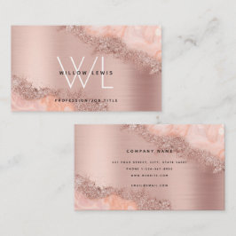 Rose Gold Blush Pink Agate Geode Glitzer Monogram Visitenkarte
