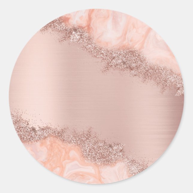 Rose Gold Blush Pink Agate Geode Glitzer Runder Aufkleber (Vorderseite)