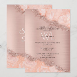Rose Gold Blush Pink Agate Geode Glitzer Sweet 16 Einladung