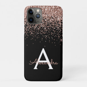 Rose Gold Blush Pink Black Luxe Glitzer Monogram Case-Mate iPhone Hülle