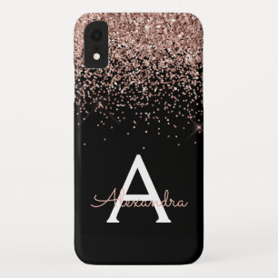 Rose Gold Blush Pink Black Luxe Glitzer Monogram Case-Mate iPhone Hülle
