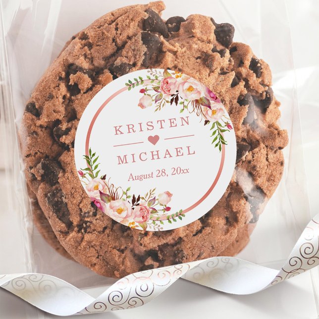 Rose Gold Blush Pink Blumenzehen Runder Aufkleber (Von Creator hochgeladen)