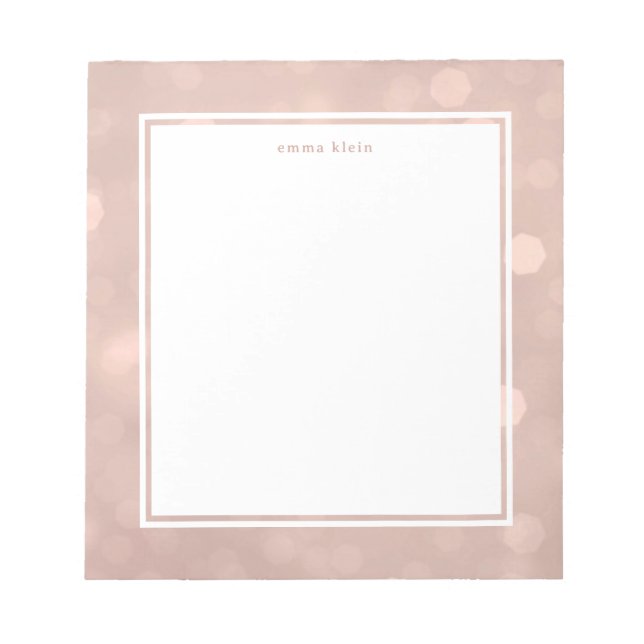 Rose Gold Blush Pink Bokeh Name Notizblock (Vorderseite)